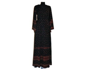 Vintage 1960's Black Maxi Dress // Border Print Maxi Dress UK 10/12