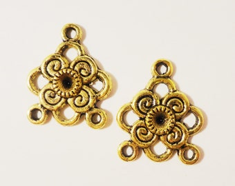 Gold Chandelier Earring Findings 21x16mm Antique Gold Metal 3 to 1 Earring Connector Charm Jewelry Making Jewelry Findings 3 Pairs (6pcs)