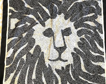 Vintage Anne Klein Silk Iconic Lion's Head Black And White Scarf