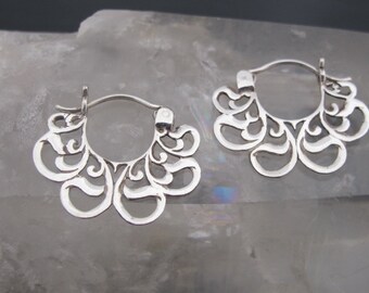 Small Sterling Silver Hoop Earrings - Small Hoop Earrings - Sterling Silver - Art Nouveau Earrings - Modern Jewelry - Ornate Hoops (s54)