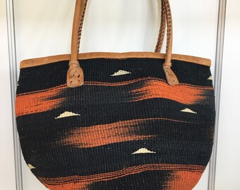 Vintage sisal market bag - medium tote bag