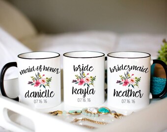 Custom Bridesmaid Mugs, Custom Bridesmaid Cups, Custom Wedding Party Cups, Custom Bridal Party Cups, Custom Bridal Party Mugs, Maid of Honor