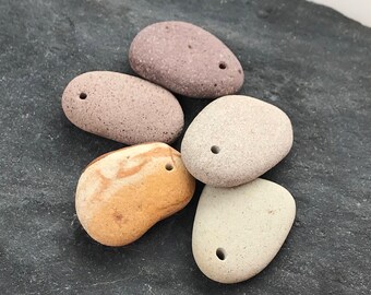 Drilled stone beads - Pebble beads - Natural stone beads - Alaska River stones - Beach pebbles - Bohemian bead supply - Raw stone - Eco bead