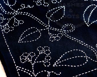 Sashiko Pre-Printed Sampler, Hana-Fukin Sashiko Sampler; "Berries" Sashiko Sampler; by Olympus, made in Japan