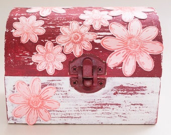 hand-decorated wooden box of flowers