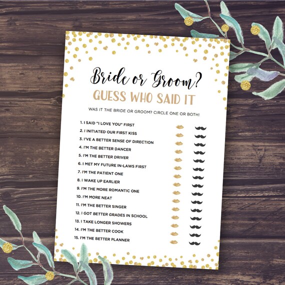 Bride or Groom Game He Said She Said Bridal Shower Game