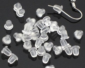 1000 Soft Rubber Earring Stoppers ~ 4mm Clear White Ear Back Stoppers ~ Silicone Plastic Ear Nuts, Bullet Barrel Earnut Backs Findings
