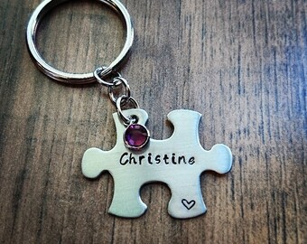 Hand Stamped Personalized Puzzle Piece Keychain - x1