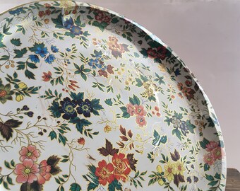Vintage Multicolored large tray Big Floral tin tray made in England by Daher Oversized tin tray