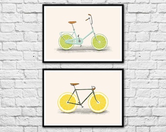 2 Art-Posters 30 x 40 cm - Bikes and lemons