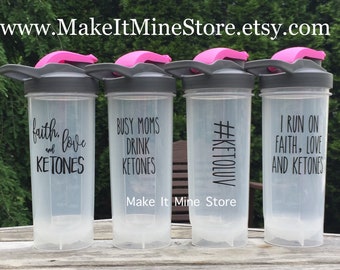 Ketone shaker bottle with several Keto themed options water bottle ketogenic keto food ketones shirt mug cookies decal bread granola Pruvit