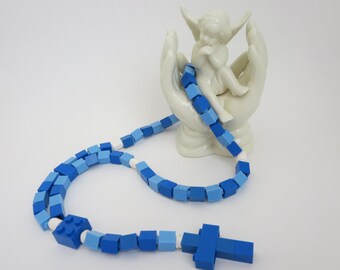 Rosary Made With Lego® Bricks - Blue, Light Blue and White Lego Bricks Rosary - Boy First Communion Gift