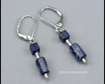Lapis earrings, silver lapis lazuli earring, minimalist jewelry, lapis lazuli jewelry, natural stone earrings, September birthstone earrings