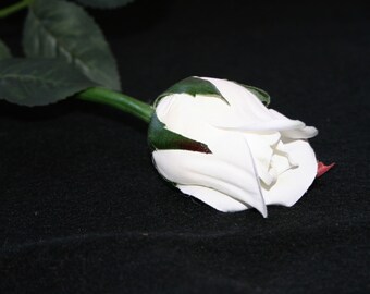 1 White Princess Rose Bud - Barely Blooming - Artificial Flowers, Silk Roses - PRE-ORDER
