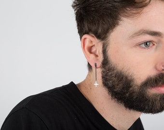 Cross Jewelry, Cross Jewelry for Men, Cross Earring, Long Cross Earring, Men's Earring, Earring for Guys, Single Earring, Long Earring