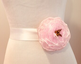 Bridal sash, pink flower sashes