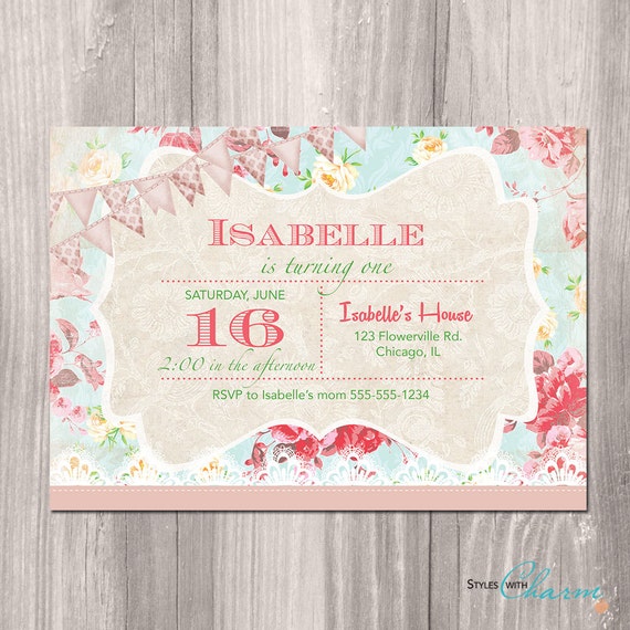 Shabby Chic Birthday Invitation Princess Garden Tea Party Shabby Chic Birthday Invitation Templates Free