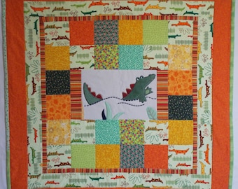 Alligator Upcycled Modern Baby Quilt 1