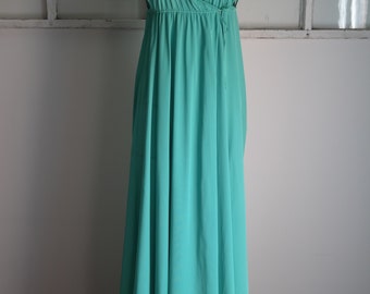 Vintage 1970s Jade Green Flutter Sleeve Plunging Neckline Wrap Maxi Dress by John Kloss for Cira