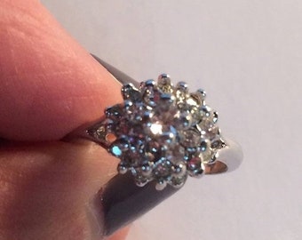 Économisez 30 % bague zircon brillant, plaque d’argent estampillé, taille 7 femmes, bague en plaque d’argent 1980, Faux diamant bague argent anniver