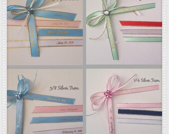 Personalized Satin Ribbon 1/4-3/8 gold edge 1/4-3/8 silver edge(extra decorations not included)