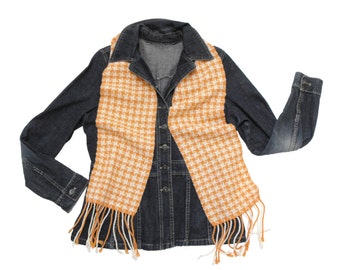 Orange and Cream Scarf,Houndstooth Scarf Handwoven, Merino Wool Scarf Orange, Hand Woven Scarf Peach Pin Wheel Scarf Stars Winter Wool Scarf