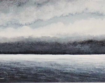 Original watercolour painting storm clouds gathering over the ocean