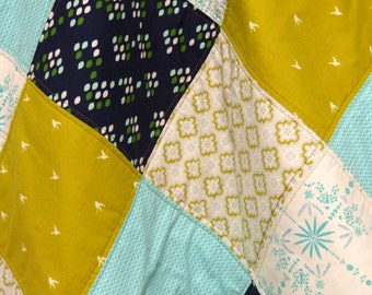 Gender neutral quilt, baby quilt mint, crib quilt mint, crib bedding mint, nursery bedding, nursery mint, baby quilt bird , baby quilt navy