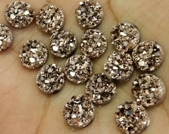 Metallic Rose gold 8mm chunky faux druzy Cabochons 10pcs