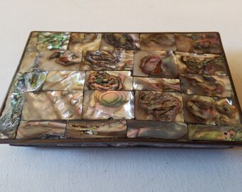 Abalone metal box, vintage