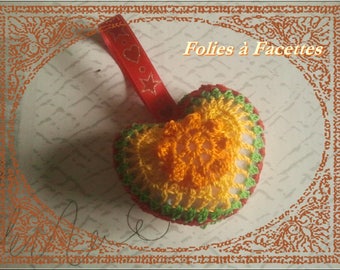 Orange flower heart hanging decoration crochet