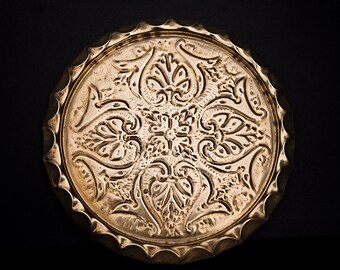 Vintage Copper Serving Tray with traditional Middle Eastern Floral Design