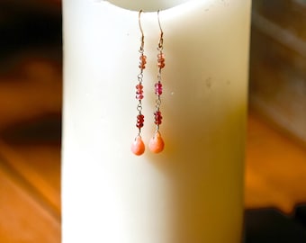 Sterling Silver Wire-Wrapped Earrings -- pink tourmaline & pink opal