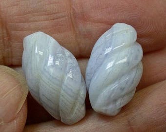 Vintage BLUE LACE AGATE Twist Oval Beads 20mm pkg 2 cb278