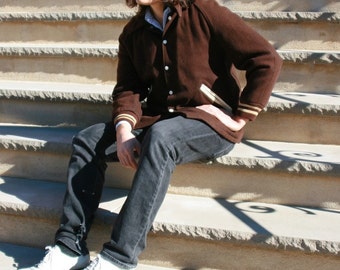 vintage mens 50s brown wool letterman jacket / vintage varsity jacket / vintage letter jacket