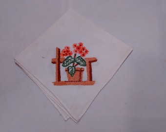 Vintage floral embroidered cotton napkin