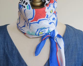 Square silk scarf, summer hair wrap, 80s silk scarf, ladies headscarf, blue scarf, floral,check, polka dot,bold carre, hand rolled