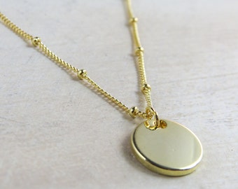 Gold disc necklace, minimalist necklace, Bridesmaid gift,everyday necklace,dainty necklace, 16K gold plated necklace personalized whimsies