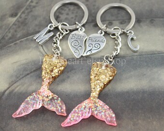 Mermaid Tail keychain mermaid keychain Friendship Keychains Best Friend Keychain Personalized Friendship gift Initial Keychain