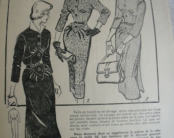 1954's french women magazine with cut 3 Sewing Patterns, Embroidery, crochet Patterns. Women today Magazine, french Dress Patterns