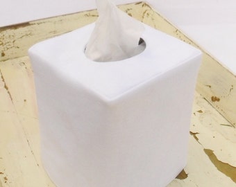 White linen reversible tissue box cover