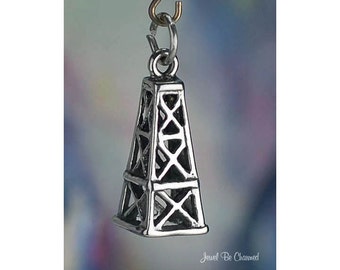 Sterling Silver Oil Derrick Charm for Oil Wells Gas Rigs 3D Solid .925