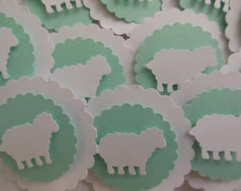 Sheep Cupcake Toppers - Mint Green and White - Gender Neutral - Baby Shower Decorations - Baptisms - Birthday Decorations