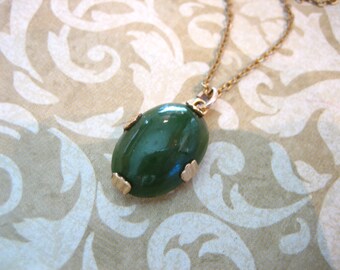 Vintage 10K GF Necklace with JADE Stone