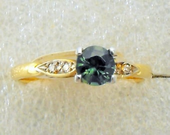 Blue/Green Sapphire and Diamond Ring