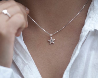 Tiny Star Necklace, Hand Stamped Personalised Necklace, Sterling Silver Chain (OHSO1047) SD-N7