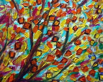 Abstract Fall Painting AUTUMN LEAVES Oil on Canvas by Luiza Vizoli