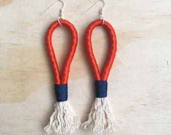 Handmade statement rope dangle earrings // gifts for her // “Red runner"