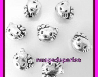 18 beads silver kitty cat