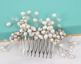 Élyséen - Freshwater Pearl and Rhinestone Bridal Hair Comb